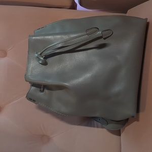 Coach Gray Leather Drawstring Backpack/Shoulder Bag